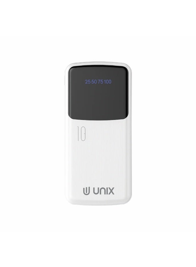 يونيكس باور بانك يونكس UX-1535 بسعة 10000mAh | شحن سريع PD 22.5W | كابلين مدمجين Type-C وMicro USB | شاشة LED رقمية | شاحن محمول | أبيض - Image 1